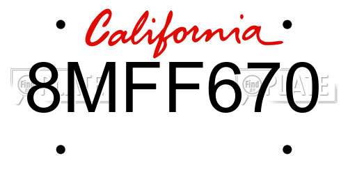 8MFF670 California License Plate