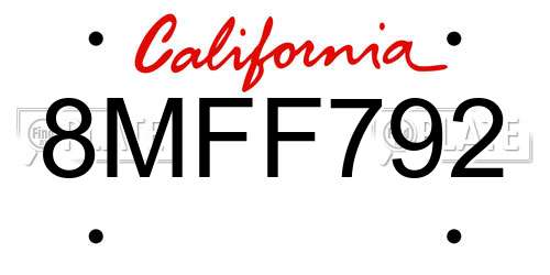 8MFF792 California License Plate