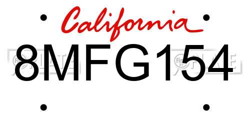 8MFG154 California License Plate
