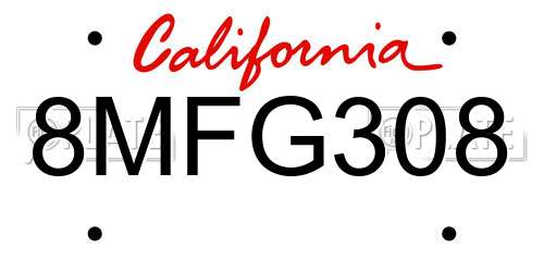 8MFG308 California License Plate