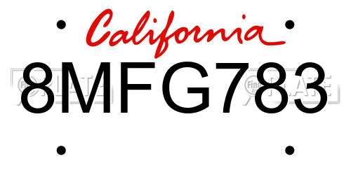 8MFG783 California License Plate