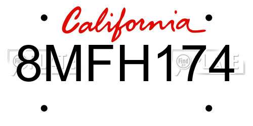 8MFH174 California License Plate
