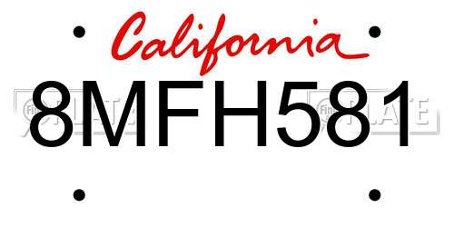 8MFH581 California License Plate