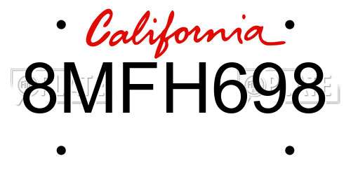 8MFH698 California License Plate