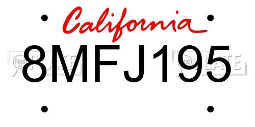 8MFJ195 California License Plate