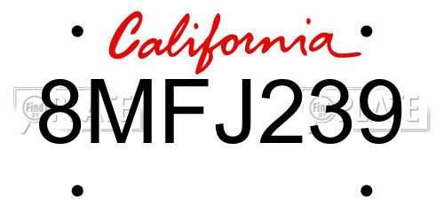 8MFJ239 California License Plate