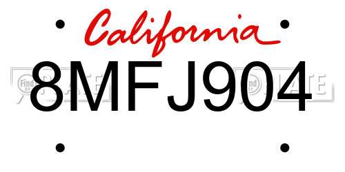 8MFJ904 California License Plate