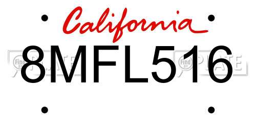 8MFL516 California License Plate