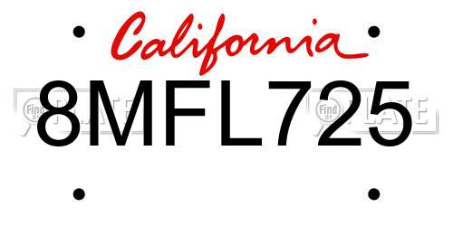 8MFL725 California License Plate