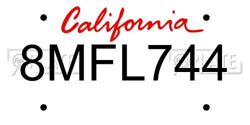8MFL744 California License Plate