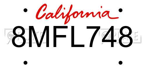 8MFL748 California License Plate