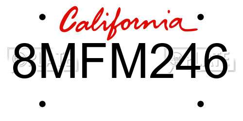 8MFM246 California License Plate
