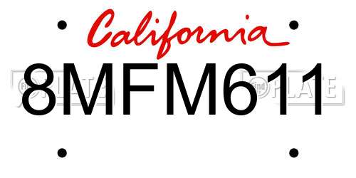 8MFM611 California License Plate