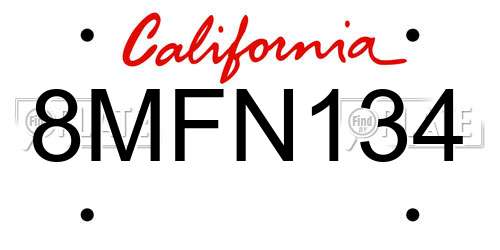 8MFN134 California License Plate