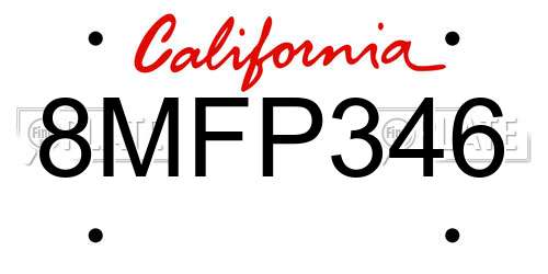 8MFP346 California License Plate