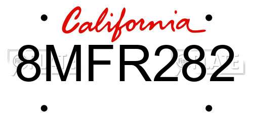 8MFR282 California License Plate