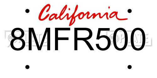 8MFR500 California License Plate