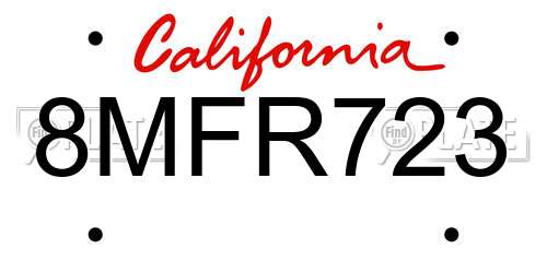 8MFR723 California License Plate