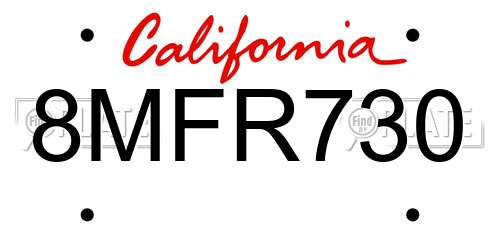 8MFR730 California License Plate