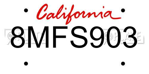 8MFS903 California License Plate