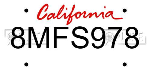 8MFS978 California License Plate
