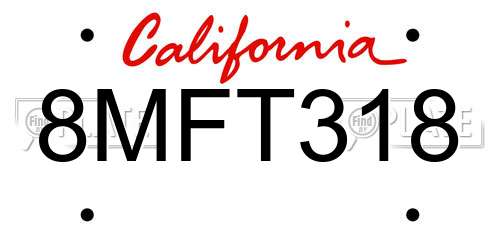 8MFT318 California License Plate