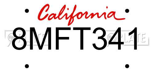 8MFT341 California License Plate