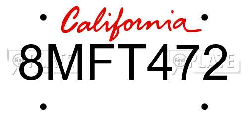 8MFT472 California License Plate