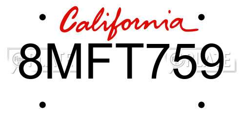 8MFT759 California License Plate