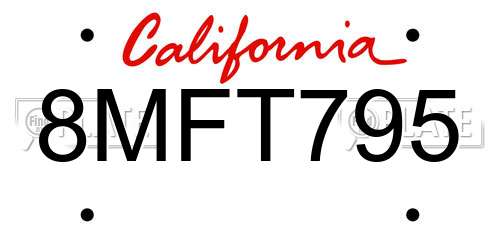 8MFT795 California License Plate