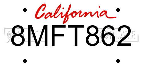 8MFT862 California License Plate