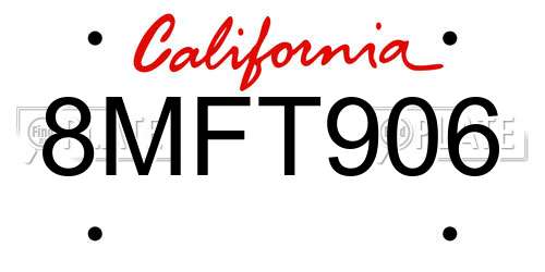 8MFT906 California License Plate