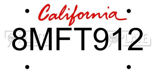 8MFT912 California License Plate