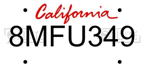 8MFU349 California License Plate