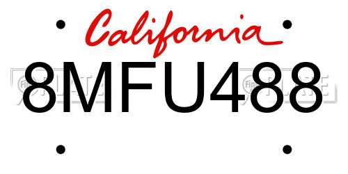 8MFU488 California License Plate