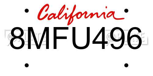 8MFU496 California License Plate