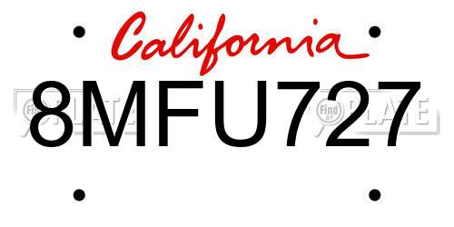 8MFU727 California License Plate