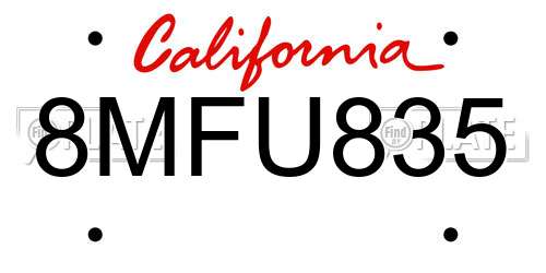 8MFU835 California License Plate