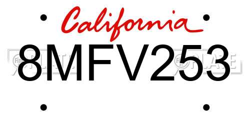 8MFV253 California License Plate