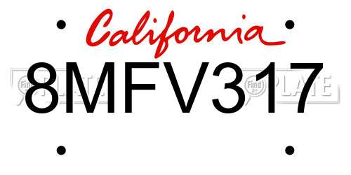 8MFV317 California License Plate