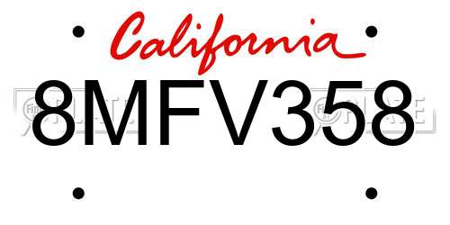 8MFV358 California License Plate