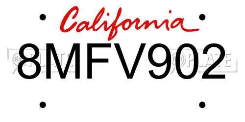 8MFV902 California License Plate
