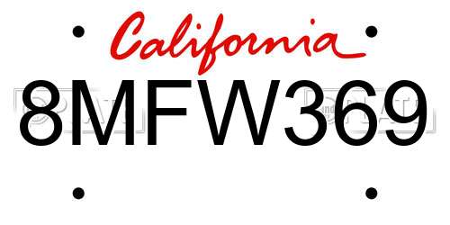 8MFW369 California License Plate