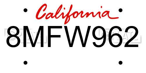 8MFW962 California License Plate