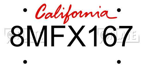 8MFX167 California License Plate