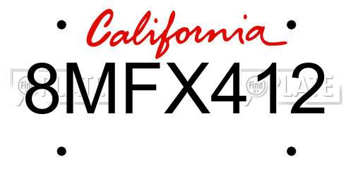8MFX412 California License Plate