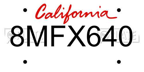 8MFX640 California License Plate