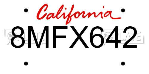 8MFX642 California License Plate