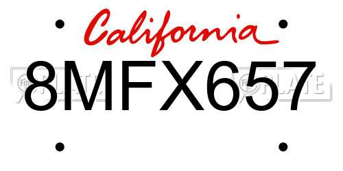 8MFX657 California License Plate