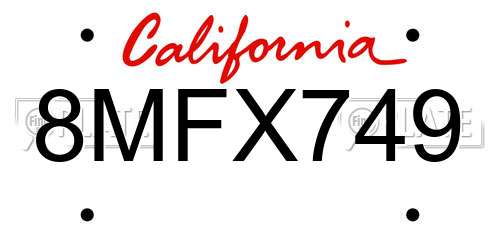 8MFX749 California License Plate